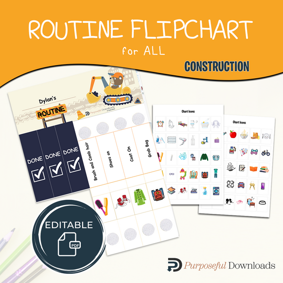 Construction theme Routine Flipchart for ALL  [EDITABLE]