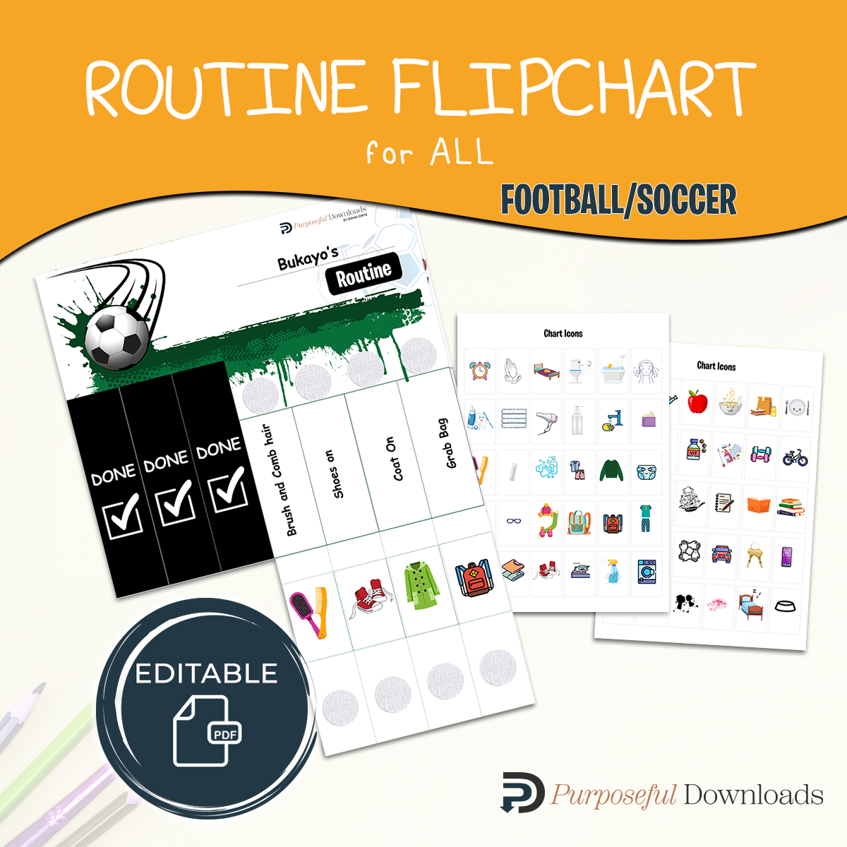 Football / Soccer theme Routine Flipchart for ALL  [EDITABLE]