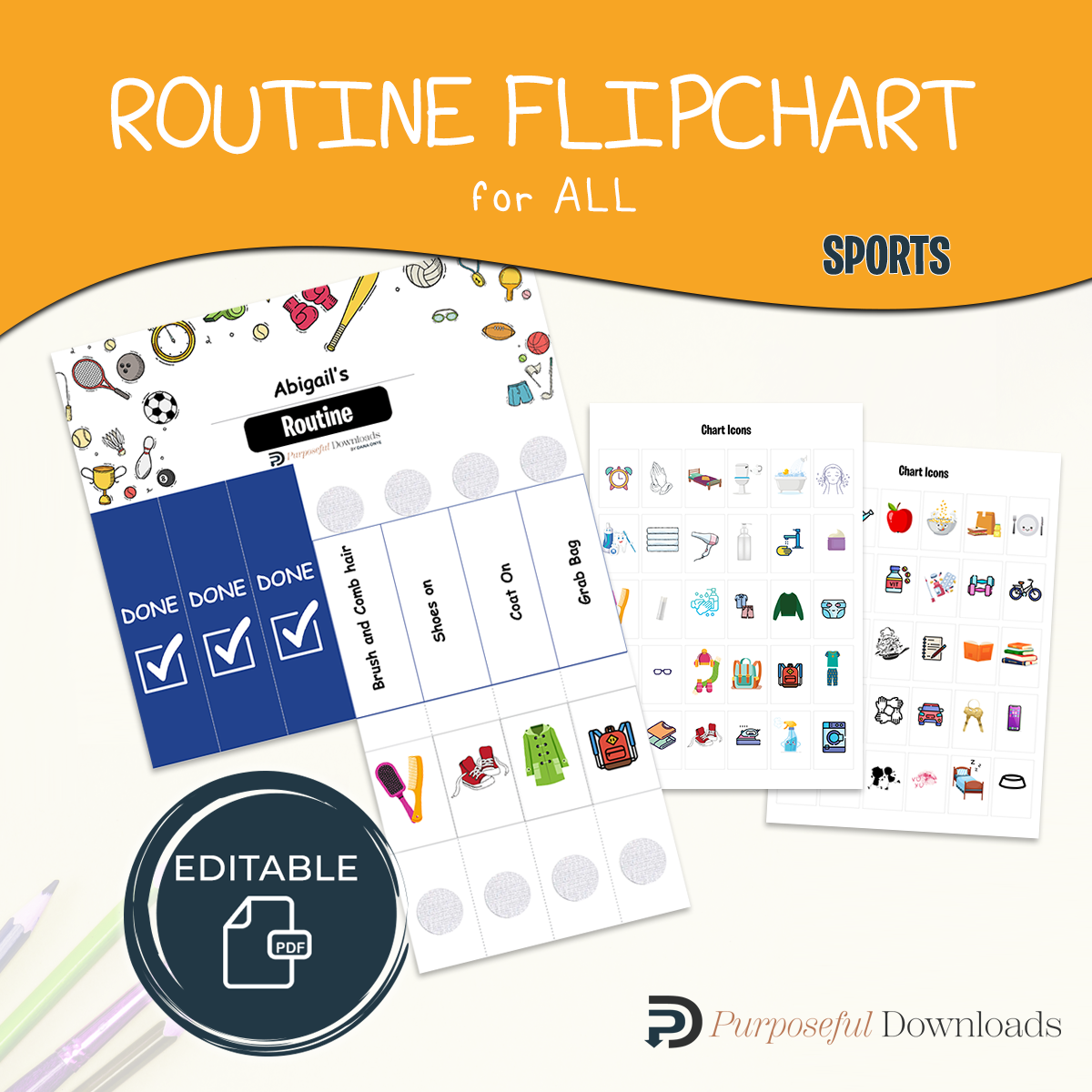 Sports theme Routine Flipchart for ALL  [EDITABLE]