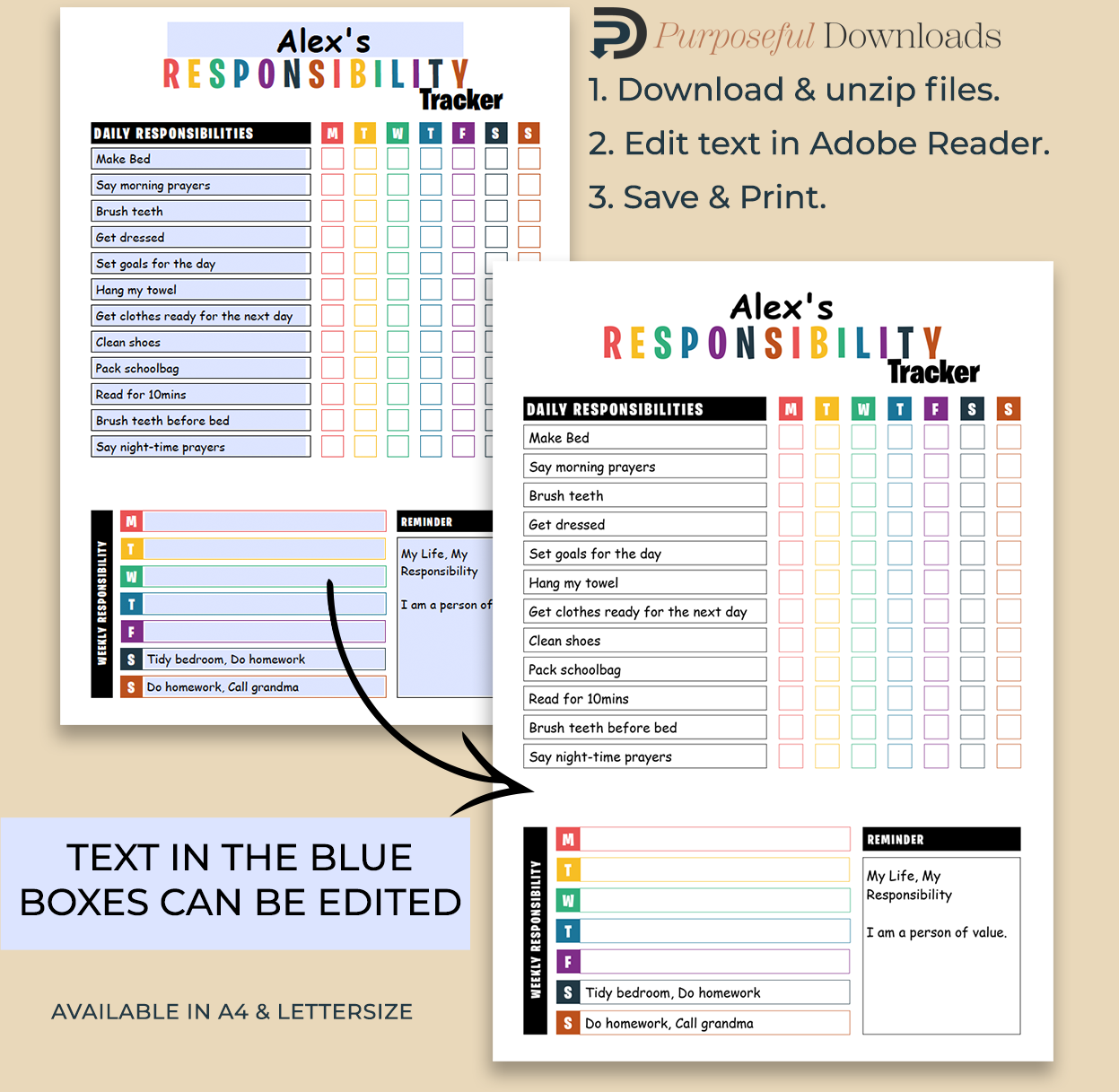 Responsibility Tracker for Kids [EDITABLE]