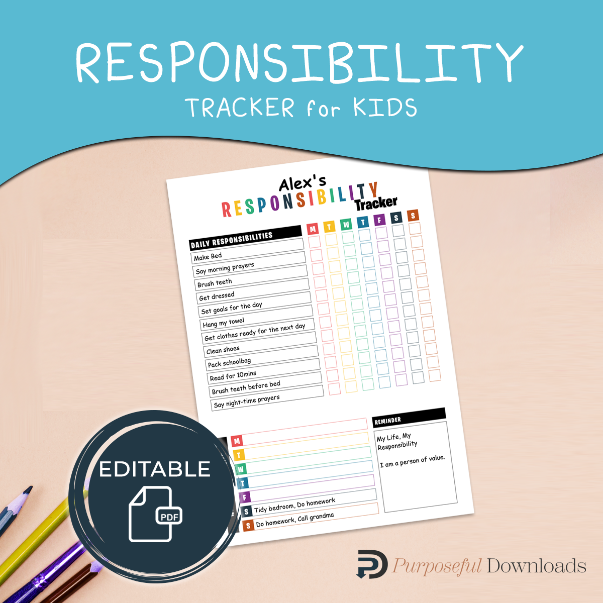 Responsibility Tracker for Kids [EDITABLE]