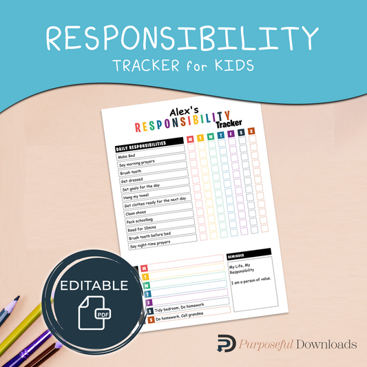 Responsibility Tracker for Kids [EDITABLE]